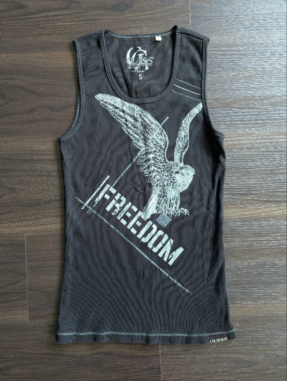 Guess  Black Cotton Eagle Freedom Tank Top Small Y2K Style Goth Summer Grunge